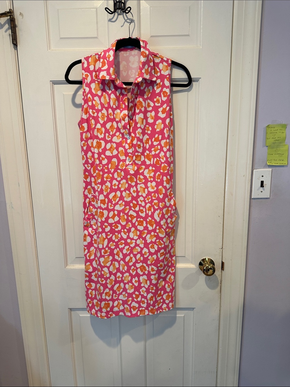 J. McLaughlin Pink & White Printed Collared Shift Dress